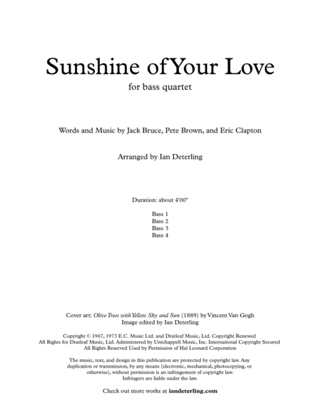 Sunshine Of Your Love (for Bass Quartet) image number null
