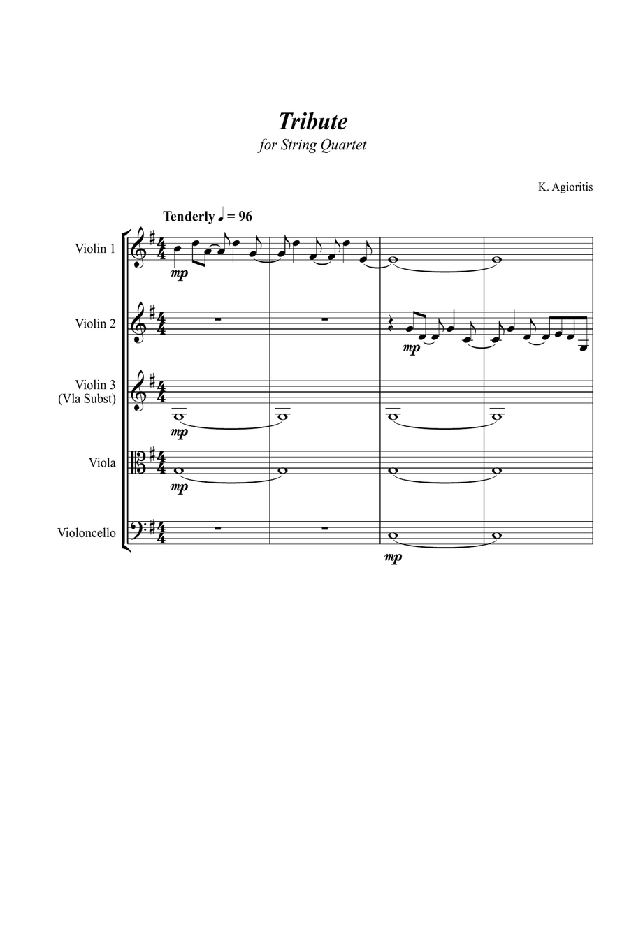 Tribute - for String Quartet String Quartet scores gallery preview page 1