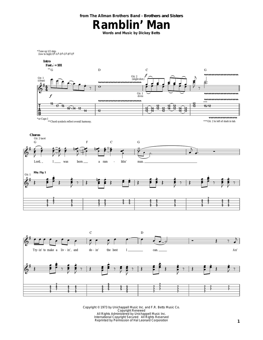 Ramblin' Man Ramblin' Man Acoustic Guitar scores gallery preview page 1