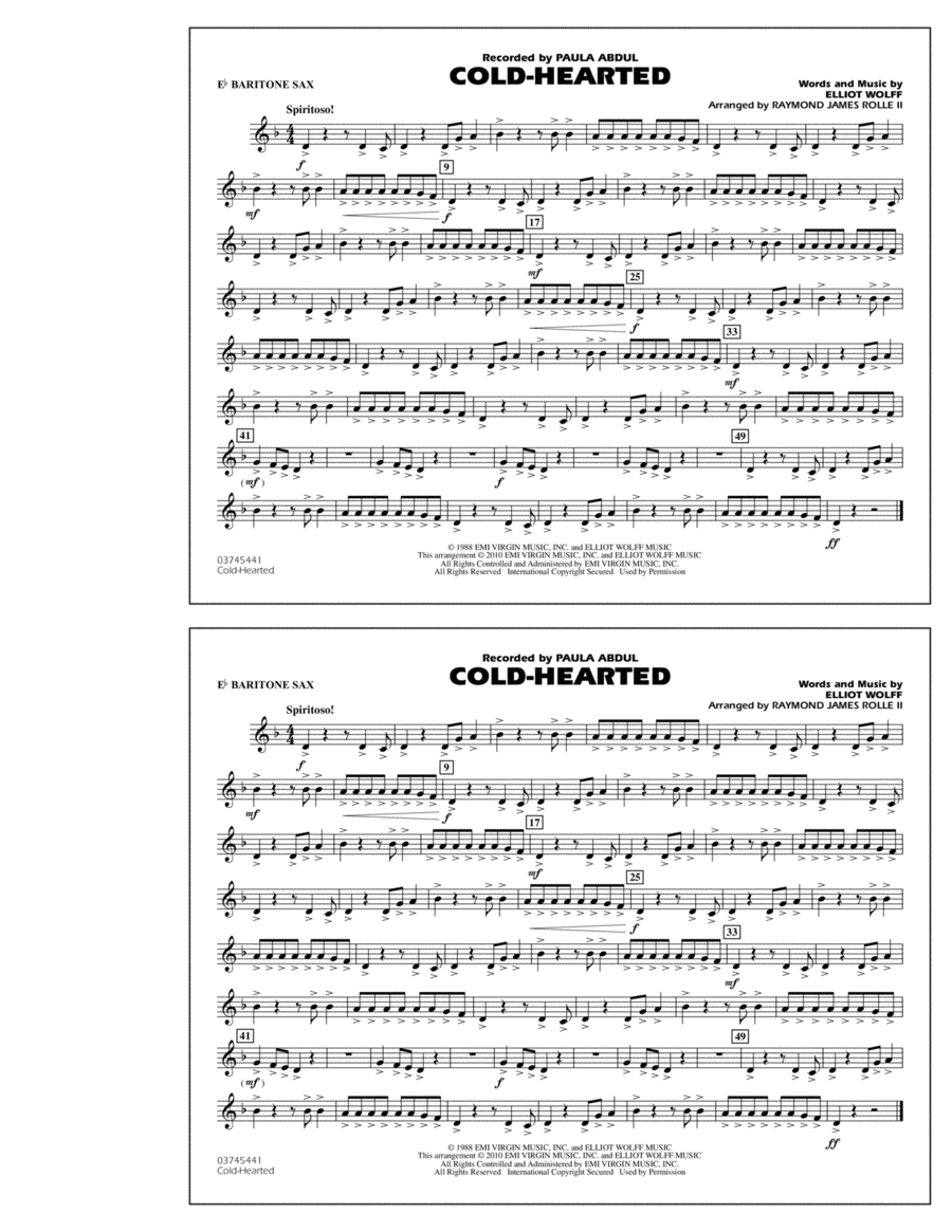Cold-Hearted (Featured in Drumline Live) - Eb Baritone Sax Baritone Saxophone scores gallery preview page 1