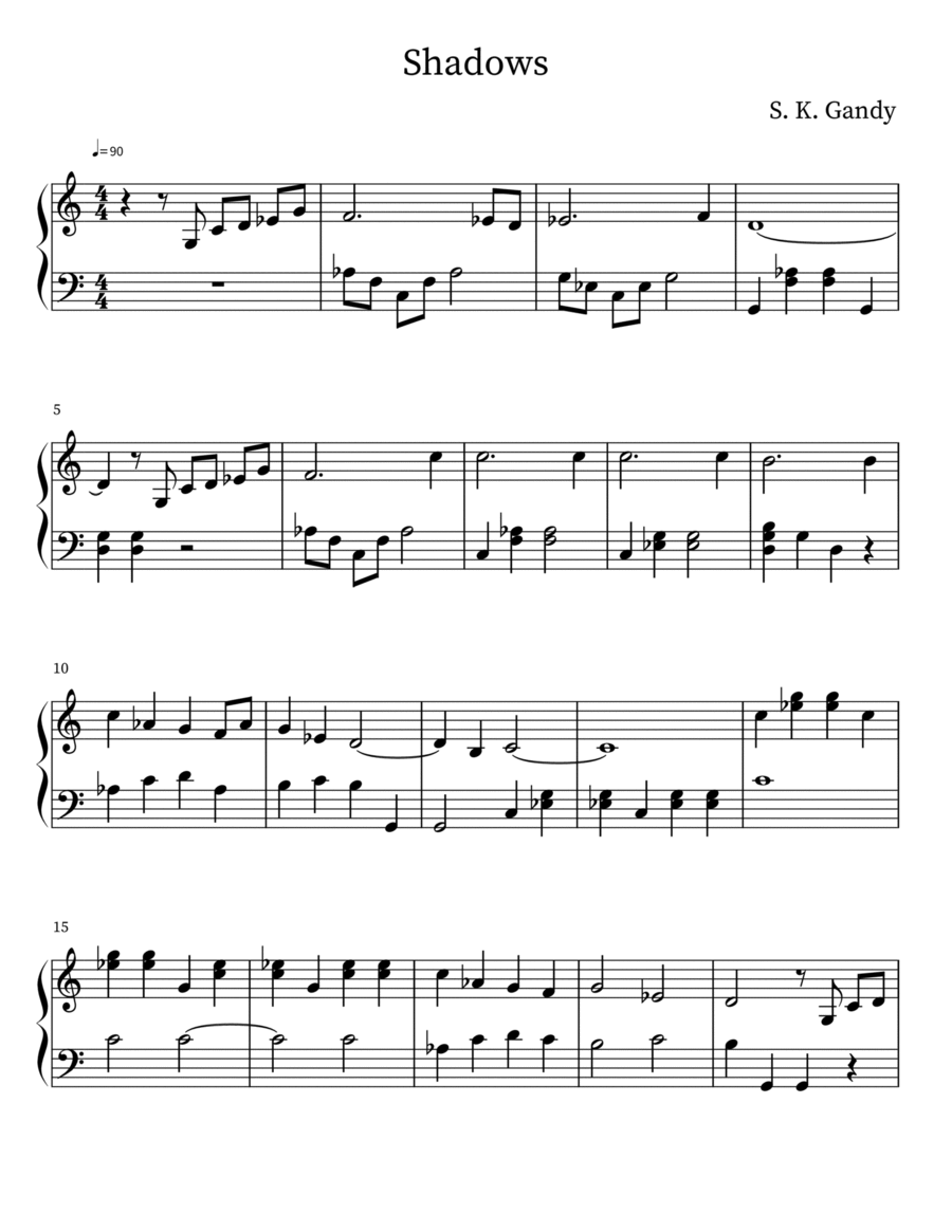 Shadows Easy Piano scores gallery preview page 1