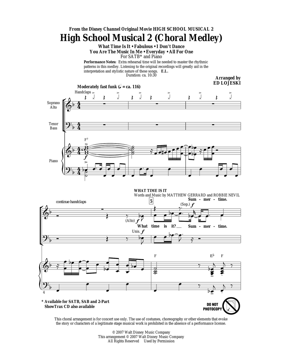 High School Musical 2 (Choral Medley) 4-Part scores gallery preview page 1