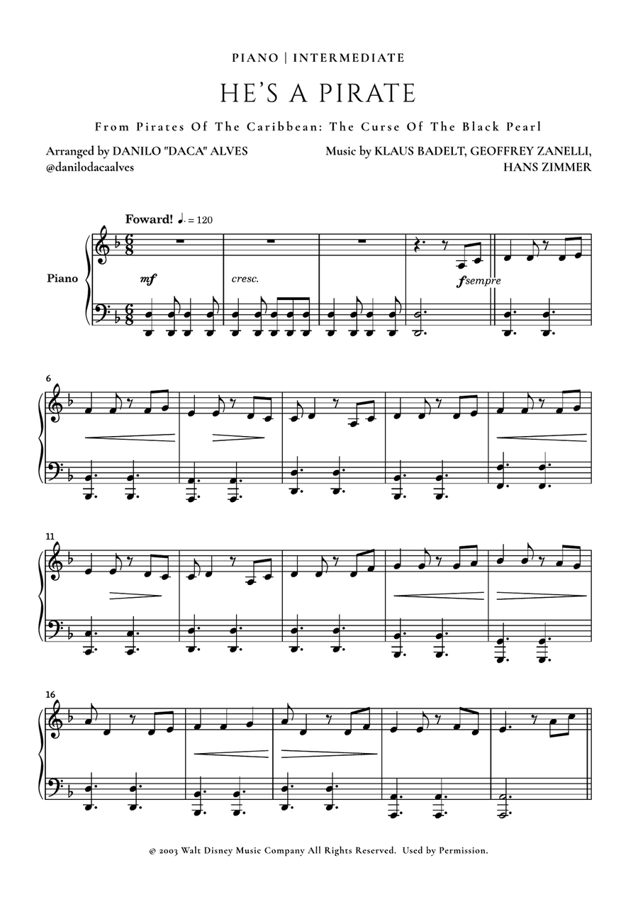 He's A Pirate Piano Solo scores gallery preview page 1