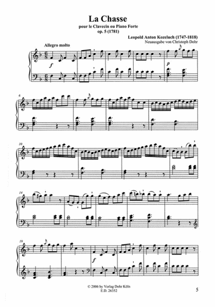 La Chasse für Cembalo oder Pianoforte F-Dur op. 5 Postolka XIII:2 (1781)