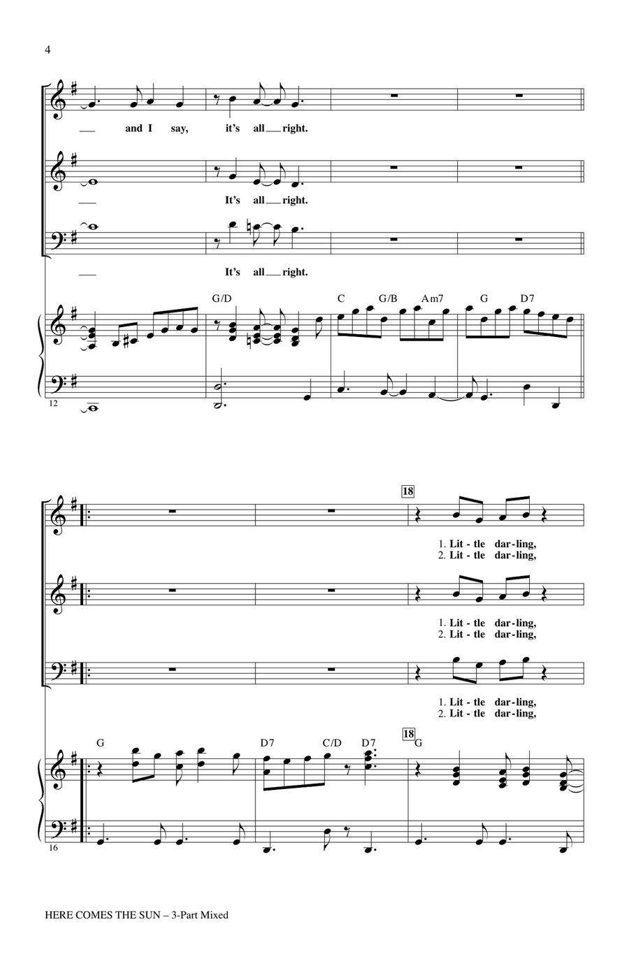 Here Comes The Sun (arr. Mac Huff) 3-Part scores gallery preview page 2