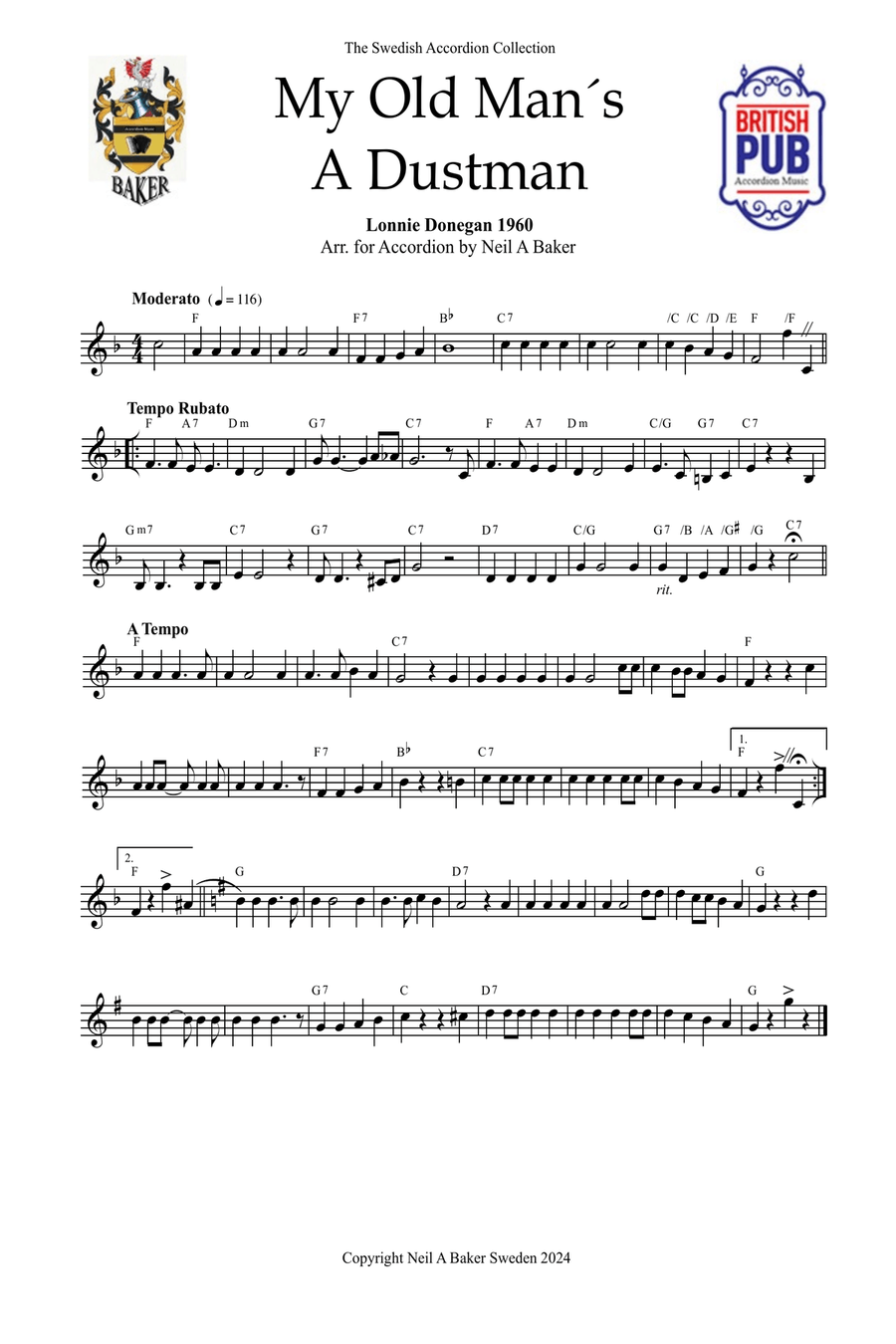 My Old Mans A Dustman Accordion scores gallery preview page 1