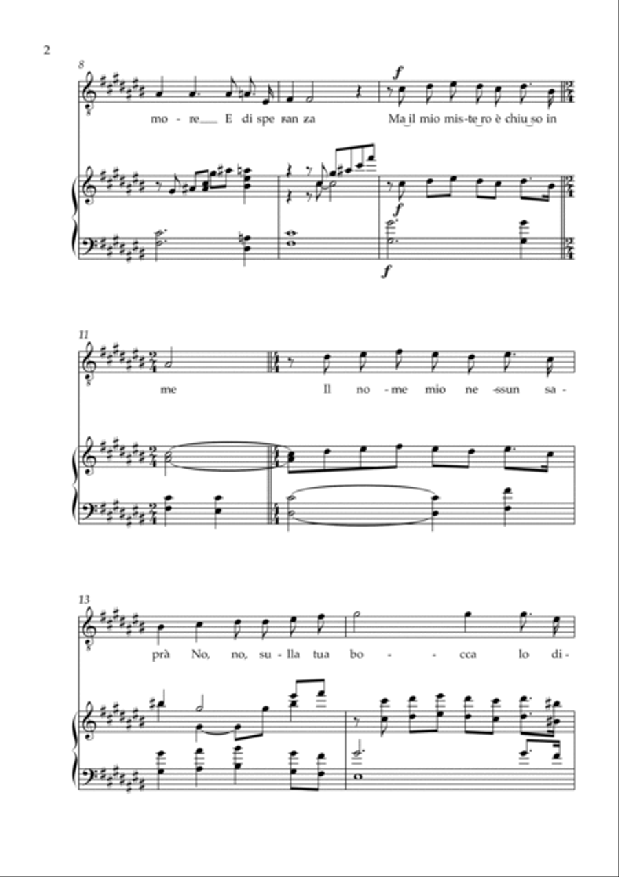 Nessun Dorma - Tenor & Piano Voice scores gallery preview page 2