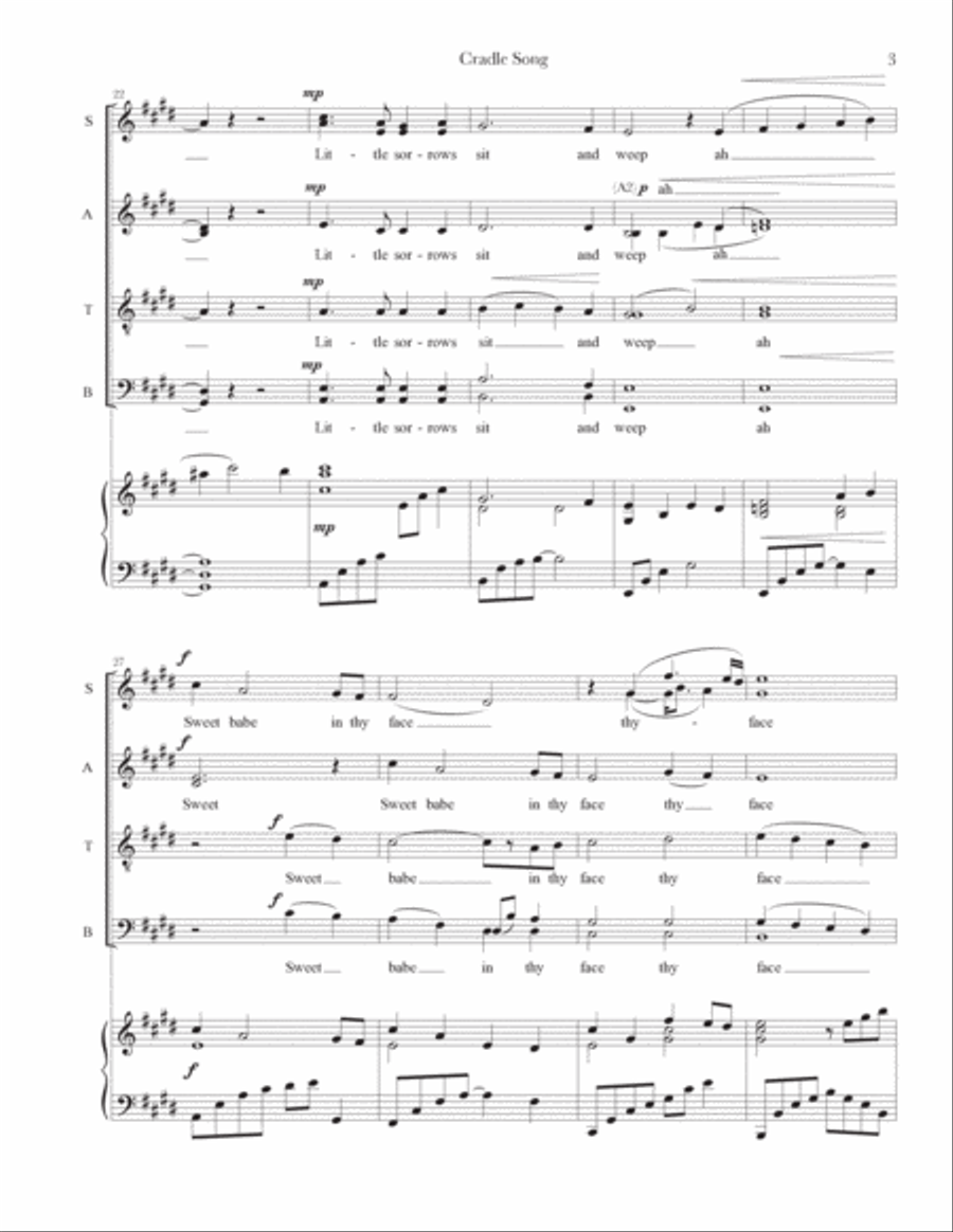 Cradle Song (SATB + Piano) 4-Part scores gallery preview page 3