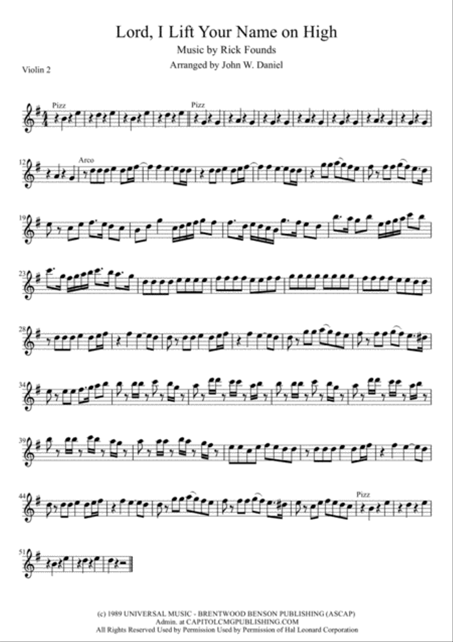 Lord, I Lift Your Name On High Violin Solo scores gallery preview page 1