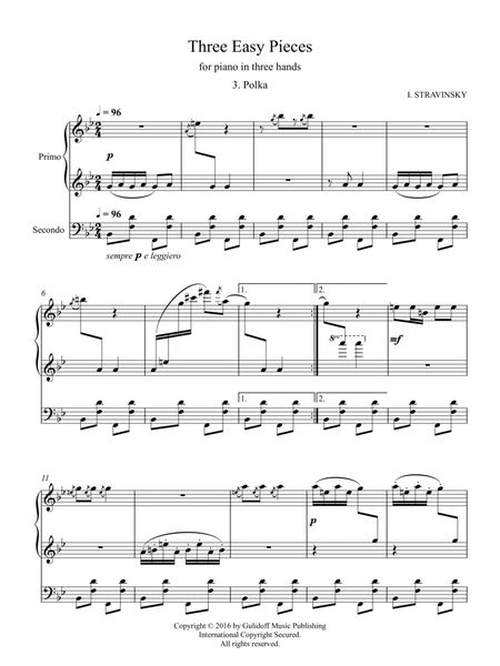 Three Easy Pieces for piano in three hands 3. Polka