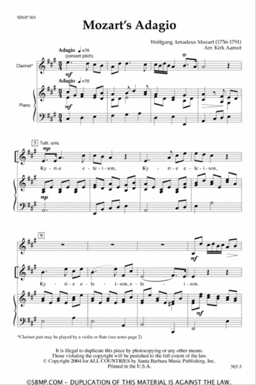 Mozart's Adagio - SA Octavo SA scores gallery preview page 2