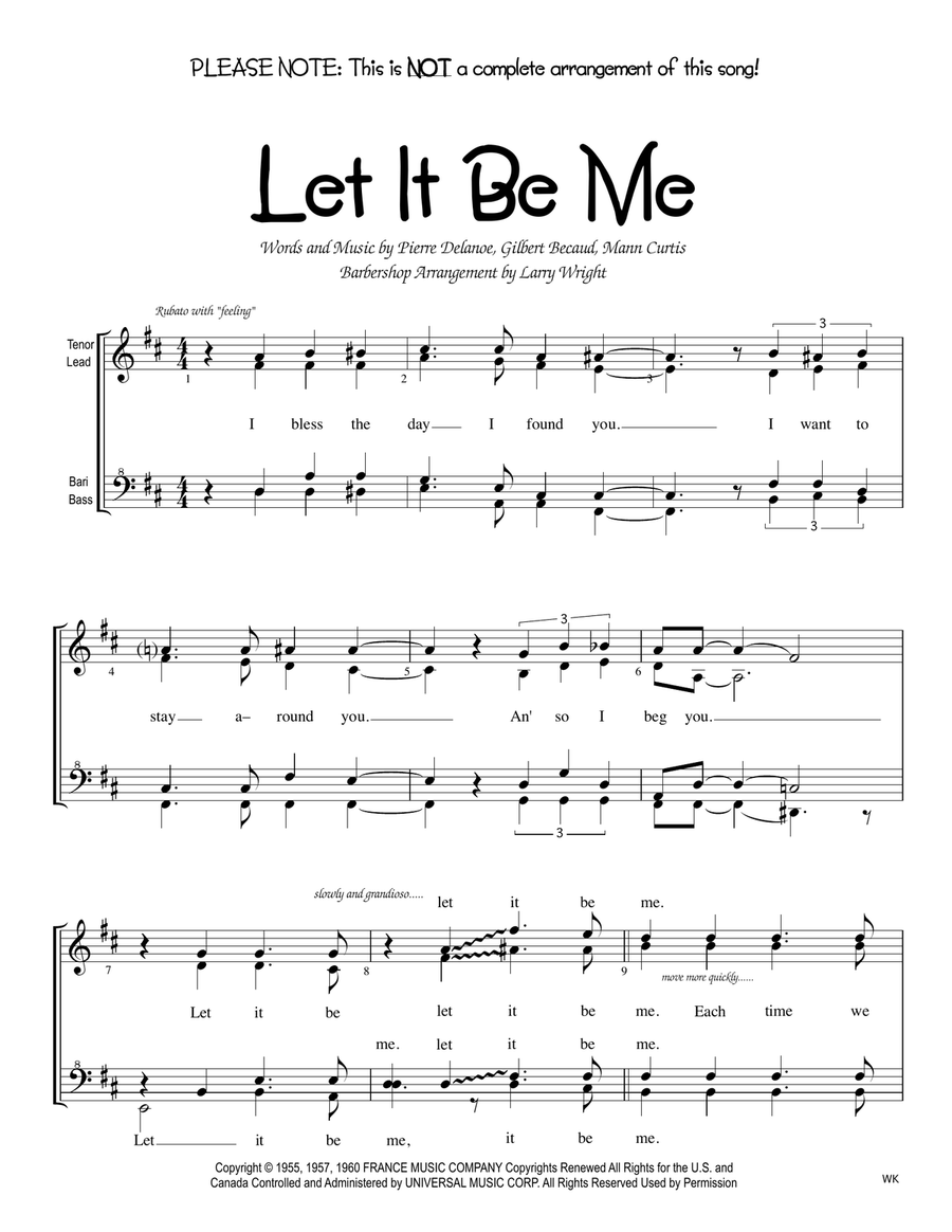 Let It Be Me (je T'appartiens) SSAA scores gallery preview page 1