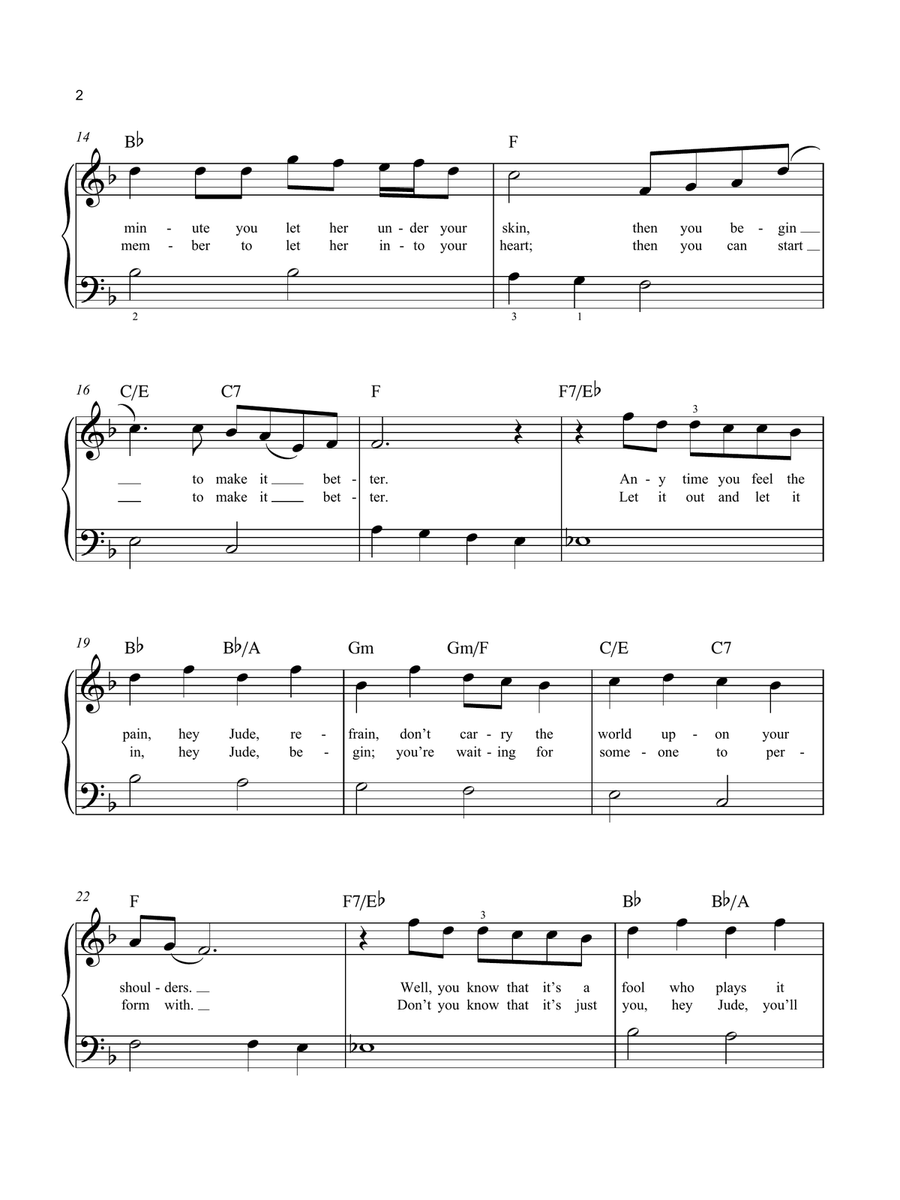 Hey Jude Easy Piano scores gallery preview page 2