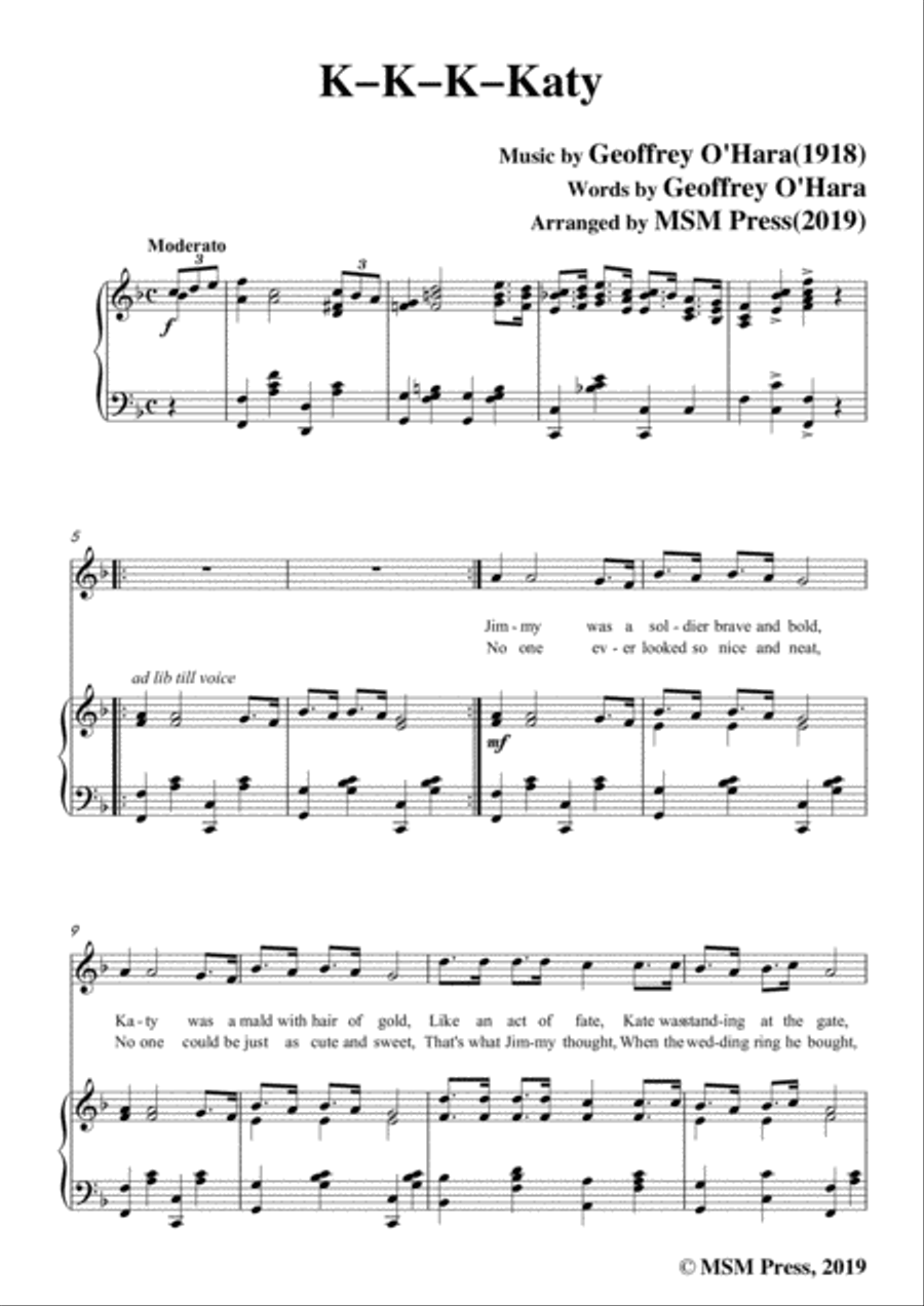 Geoffrey O'Hara-K-K-K-Katy,in F Major,for Voice and Piano Voice Solo scores gallery preview page 3