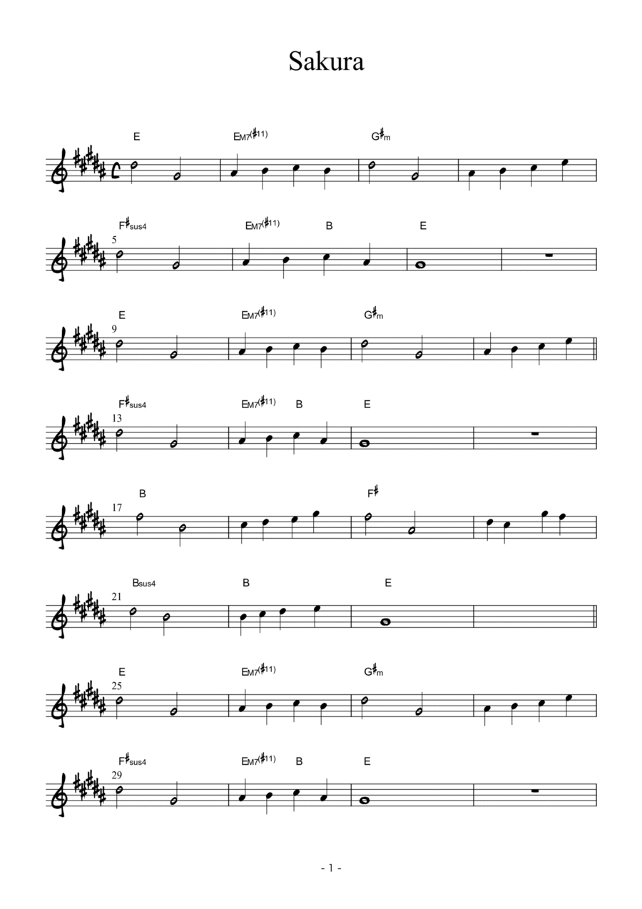 sakura Piano Solo scores gallery preview page 1