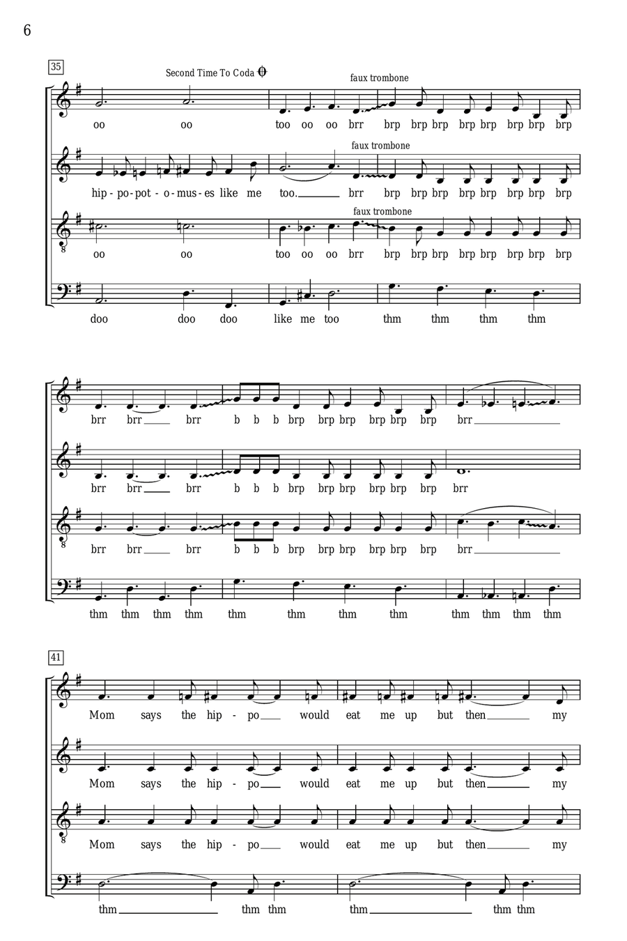 I Want A Hippopotamus For Christmas (Hippo The Hero) 4-Part scores gallery preview page 5