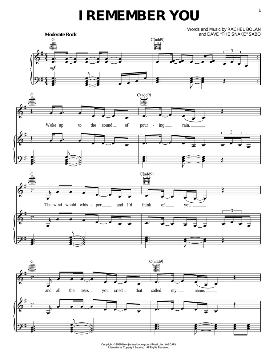 I Remember You Piano, Vocal, Guitar scores gallery preview page 1