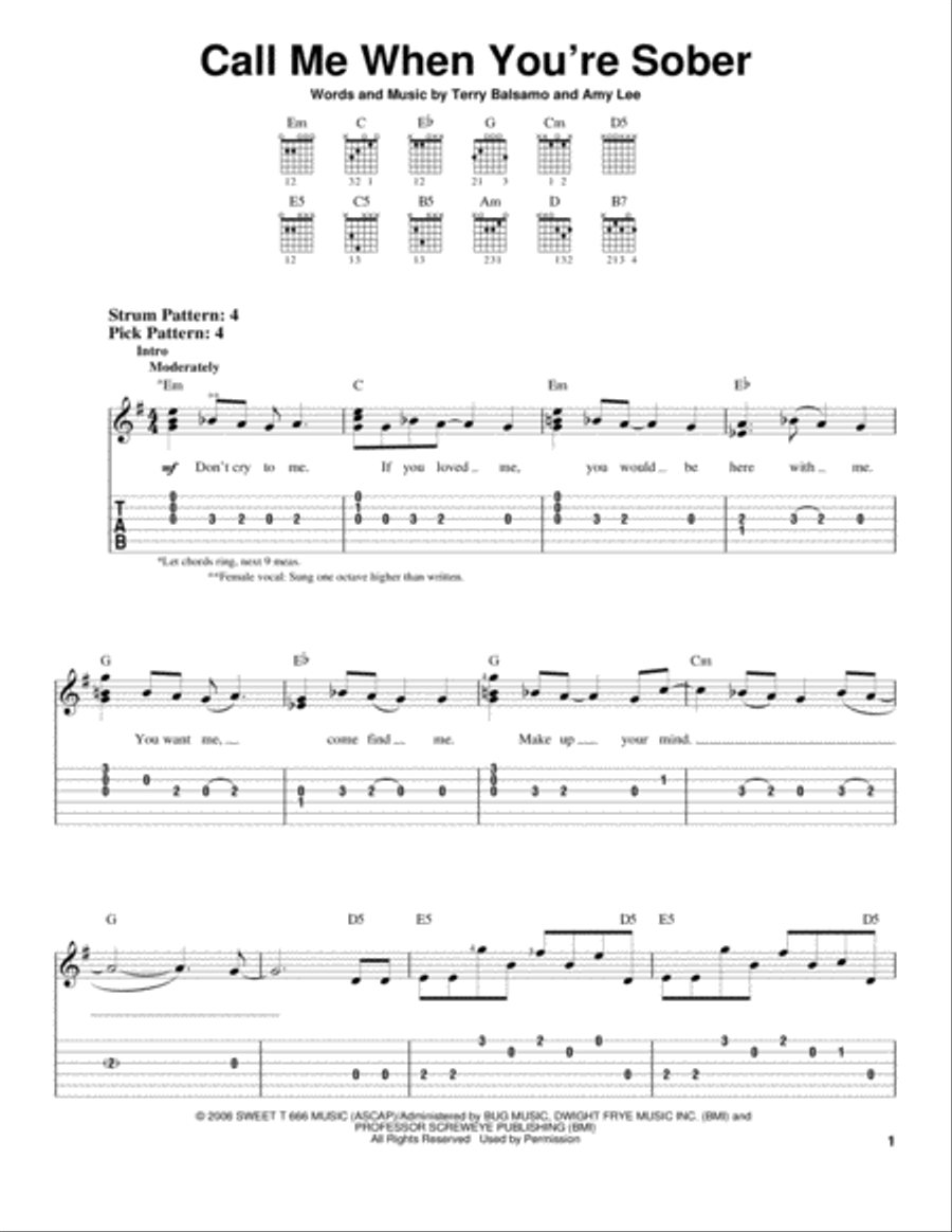 Call Me When You're Sober Acoustic Guitar scores gallery preview page 1