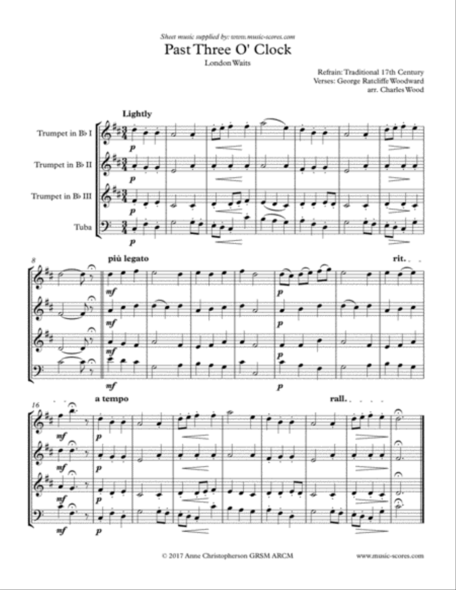 Past 3 o'clock - 3 Trumpets and Tuba Trumpet Trio scores gallery preview page 1