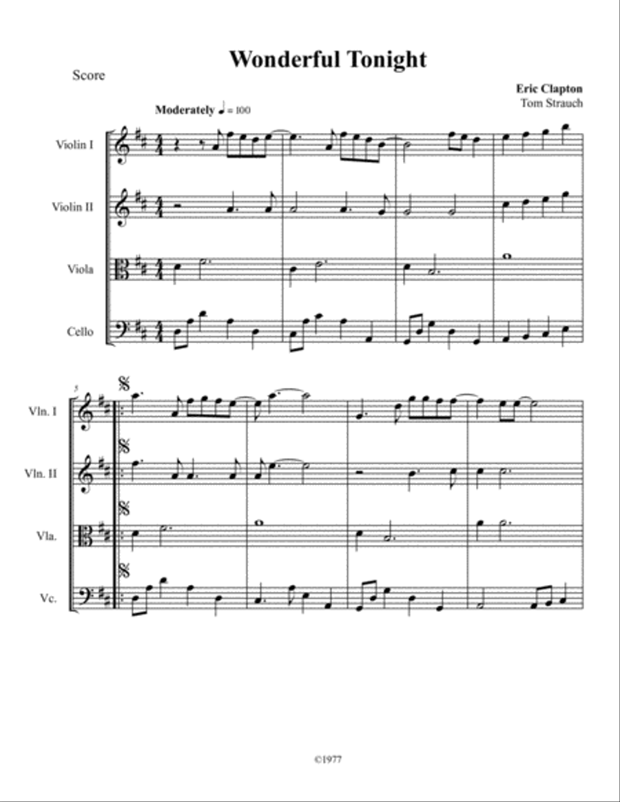 Wonderful Tonight String Quartet scores gallery preview page 1