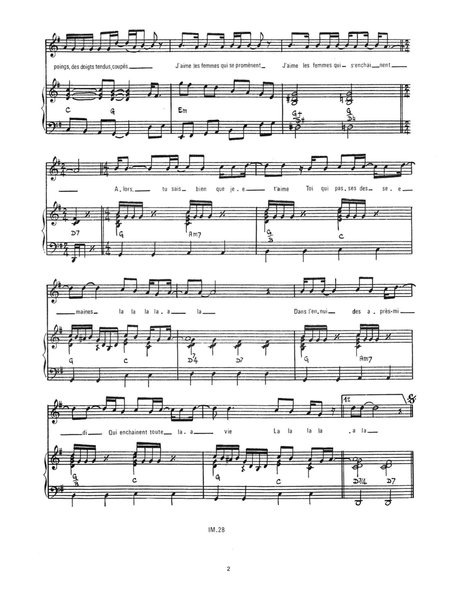 J'aimes Les Femmes Qui Se Promenent Piano, Vocal scores gallery preview page 2