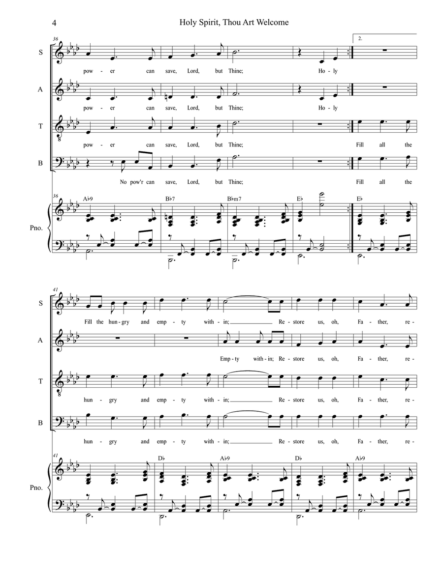 Holy Spirit, Thou Art Welcome 4-Part scores gallery preview page 4