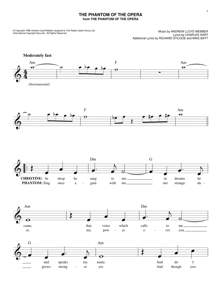 The Phantom Of The Opera Piano scores gallery preview page 1