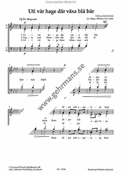 Uti var hage by Hugo Alfven 4-Part - Sheet Music