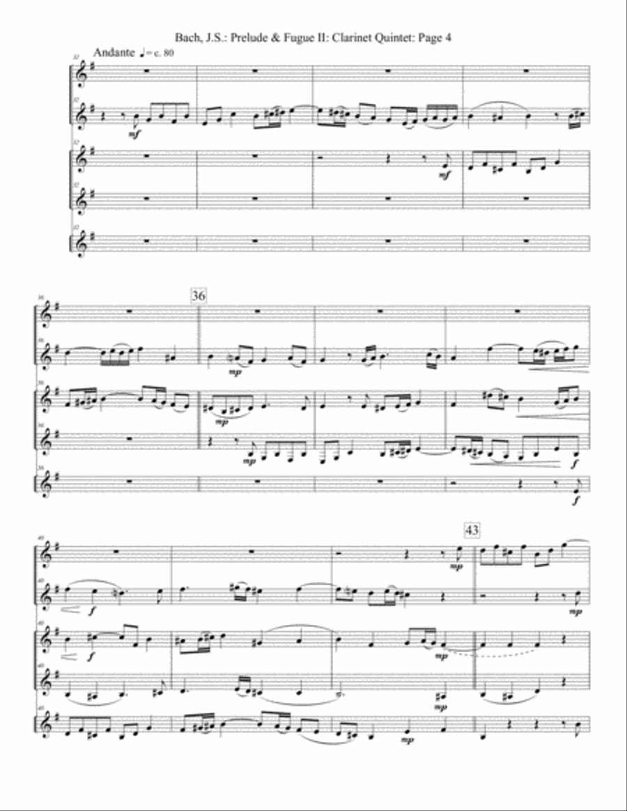 Prelude and Fugue II (Clarinet) Woodwind Quintet scores gallery preview page 5