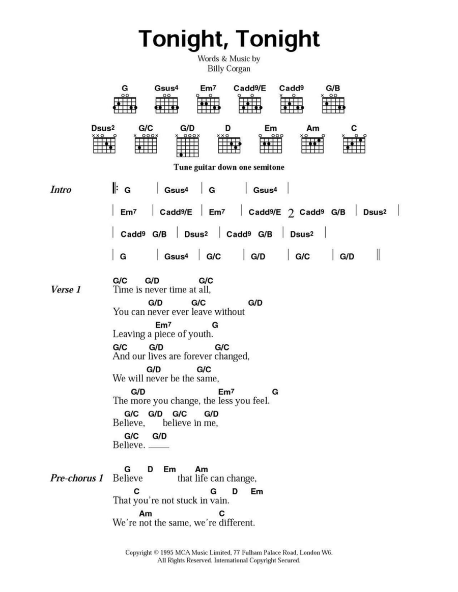 Tonight, Tonight Easy Guitar scores gallery preview page 1
