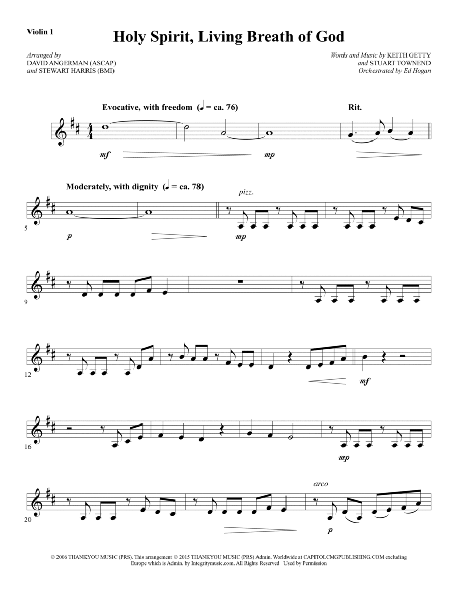 Holy Spirit, Living Breath of God - Violin 1 Choir scores gallery preview page 1