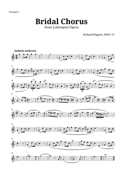 Bridal Chorus by Wagner for Brass Quintet and Piano with Chords image number null