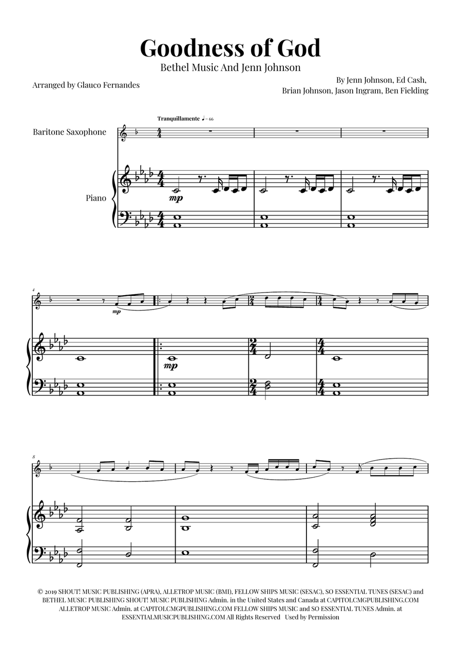 Goodness Of God Baritone Saxophone scores gallery preview page 1