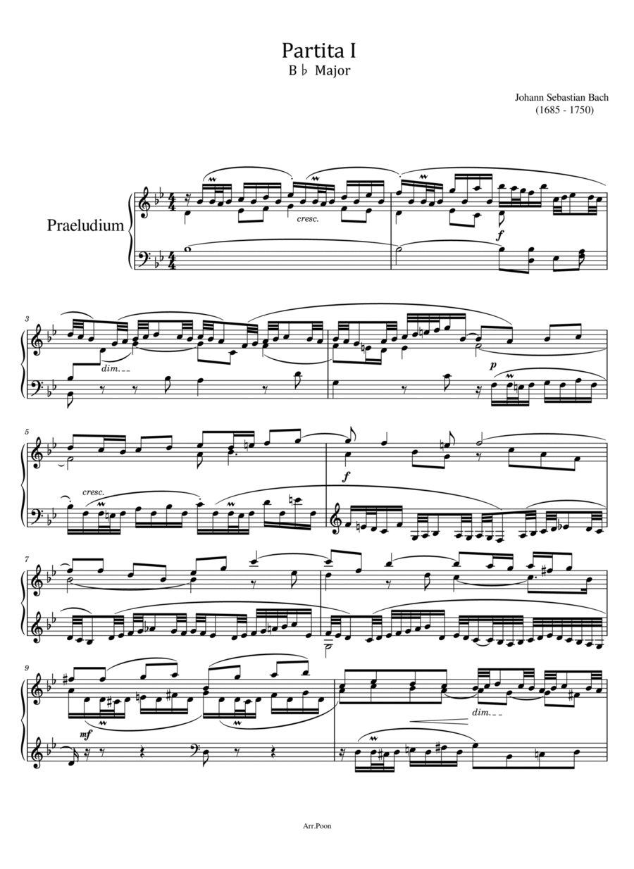 J.S.Bach - Partita No.1 In B Flat Major, BWV 825 - Original For Piano Solo Complete J.S.Bach - Partita No.1 In B Flat Major, BWV 825 - Original For Piano Solo Complete Piano Solo scores gallery preview page 1