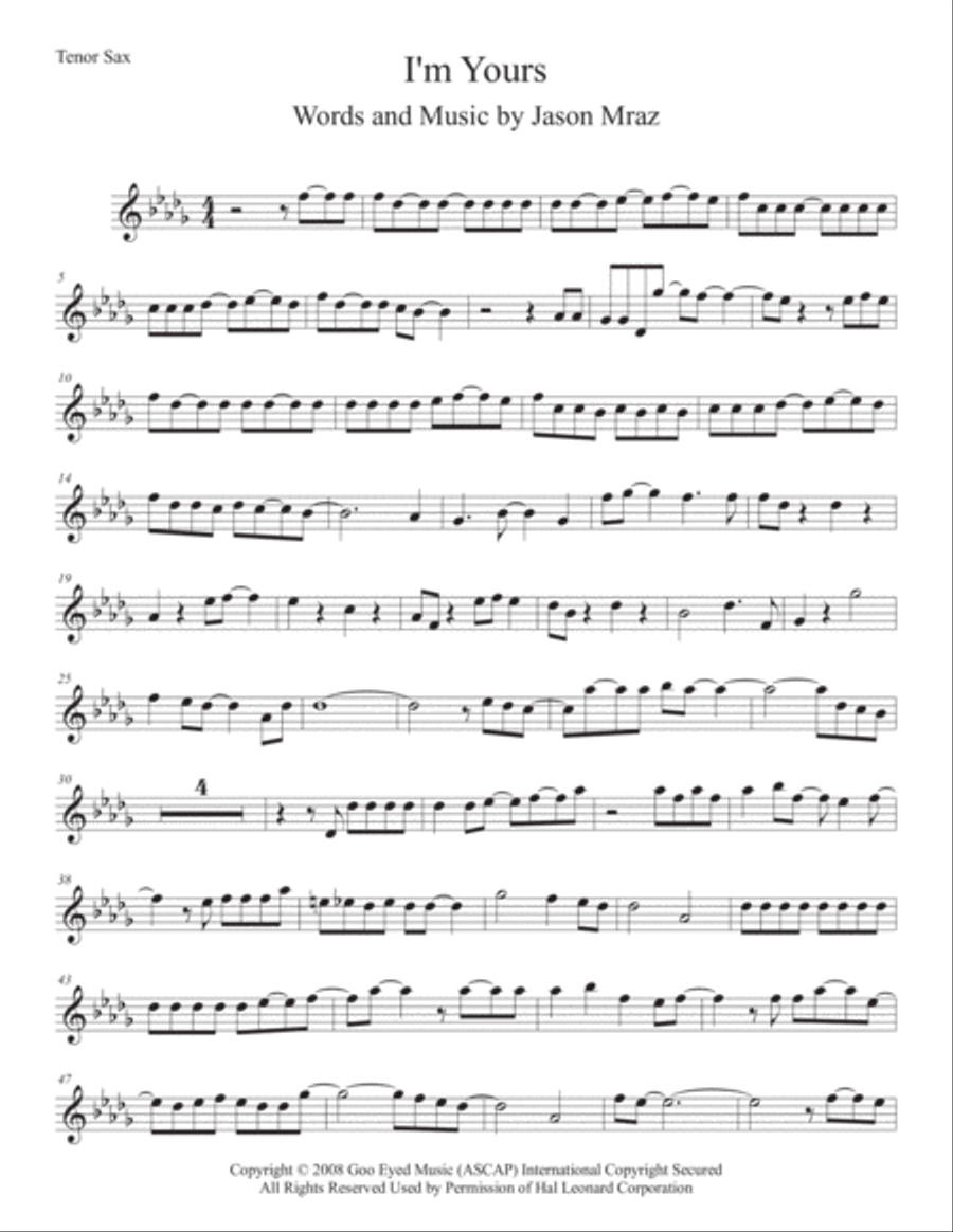 I'm Yours Tenor Saxophone scores gallery preview page 1
