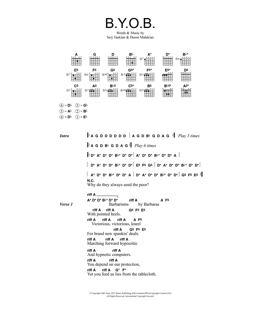 B.Y.O.B. by System of a Down Guitar Digital Sheet Music Sheet Music Plus