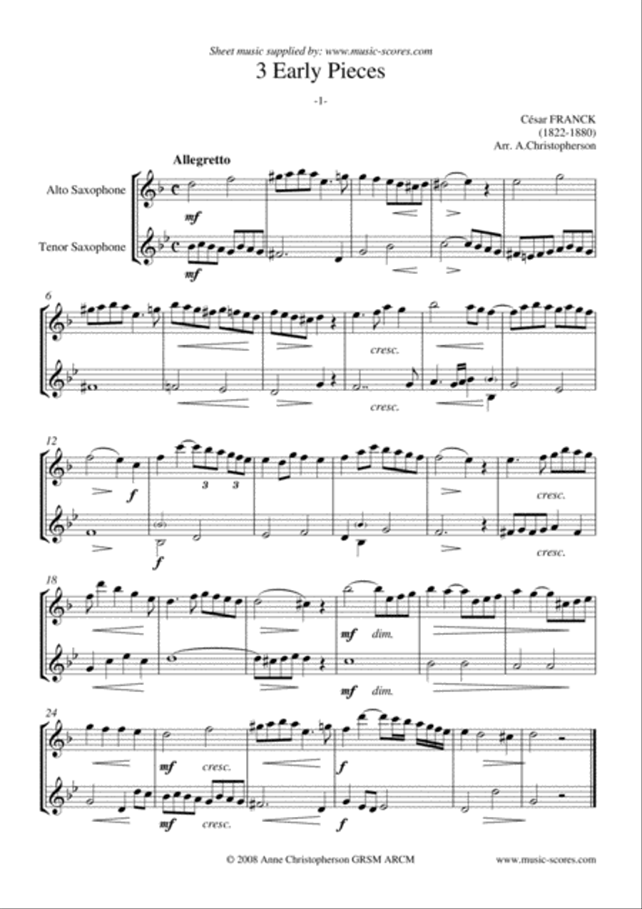 3 Early Pieces - No.1: Alto and Tenor Sax Duet Woodwind Duet scores gallery preview page 1