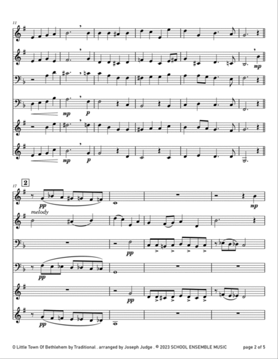 O Little Town Of Bethlehem for Brass Quartet in School Brass Quartet scores gallery preview page 2