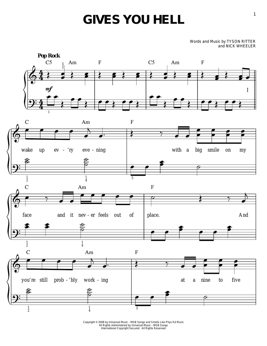 Gives You Hell Easy Piano scores gallery preview page 1