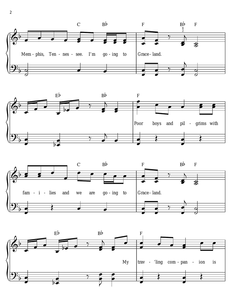 Graceland Easy Piano scores gallery preview page 2