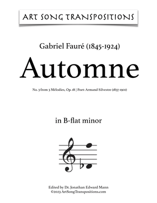 Book cover for FAURÉ: Automne, Op. 18 no. 3 (transposed to B-flat minor, A minor, and G-sharp minor)