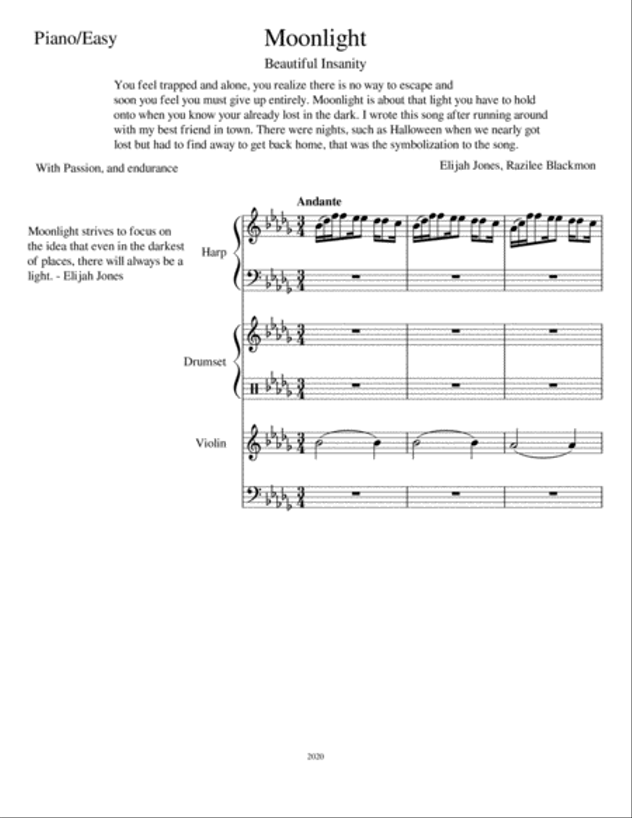 Moonlight - Beautiful Insanity (Elijah Jones/ Various Sheet Music) Percussion Ensemble scores gallery preview page 1