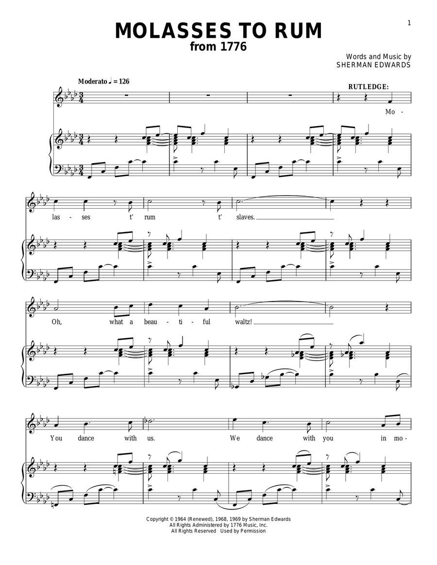 Molasses To Rum (from 1776) Piano, Vocal scores gallery preview page 1