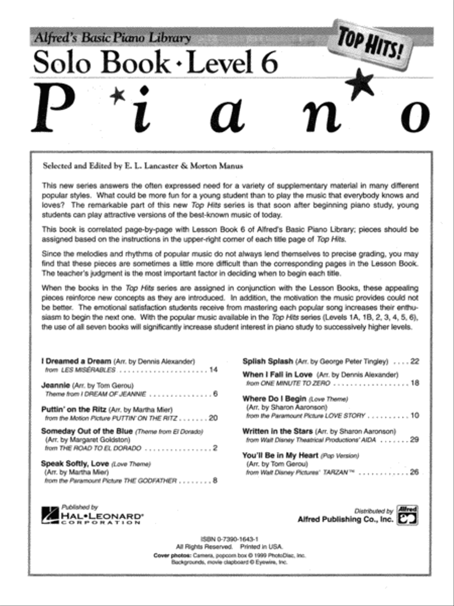 Alfred's Basic Piano Library Top Hits! Solo Book, Book 6 Piano Method scores gallery preview page 8