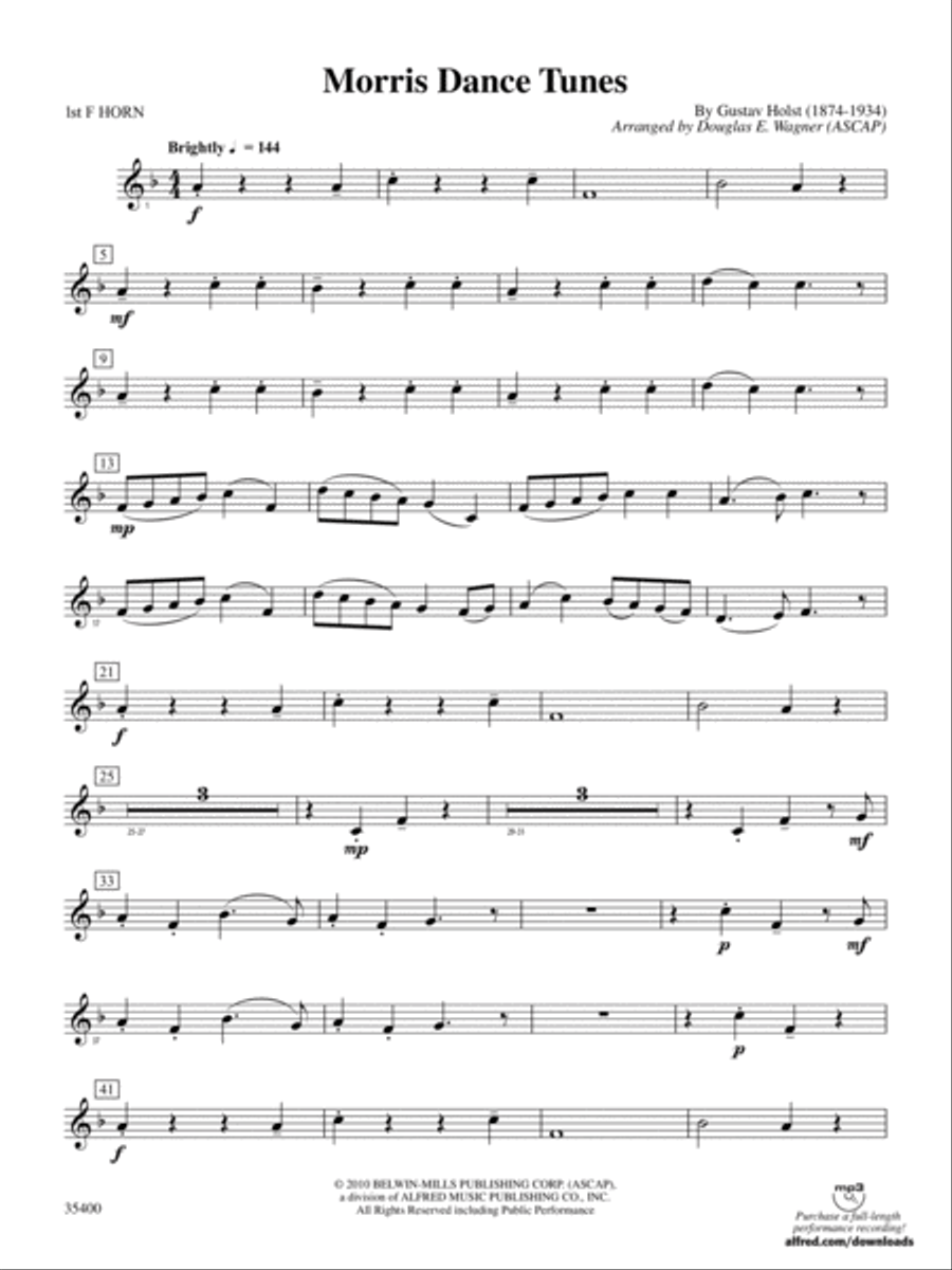 Morris Dance Tunes: 1st F Horn Concert Band scores gallery preview page 1