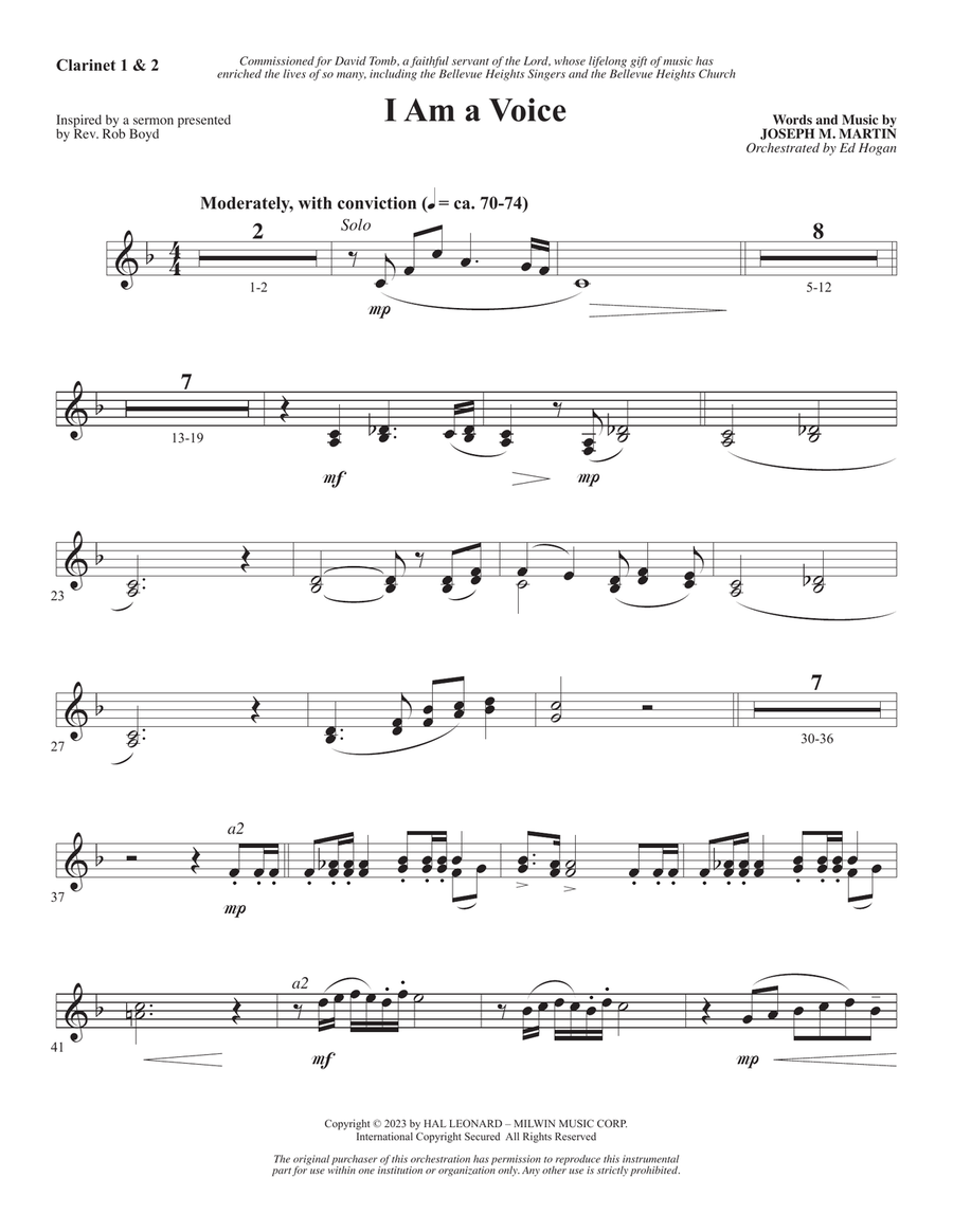 I Am A Voice - Bb Clarinet 1 & 2 Choir scores gallery preview page 1