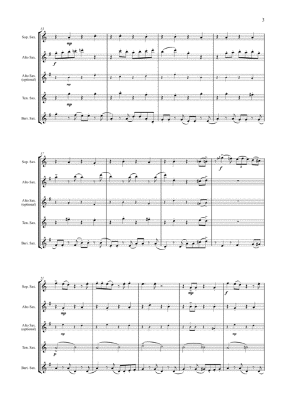 Five-note Fox-trot! (Saxophone Quartet / Quintet) - Score Saxophone Quartet scores gallery preview page 3
