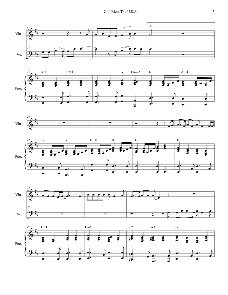 God Bless The U.S.A. Piano Trio scores gallery preview page 3