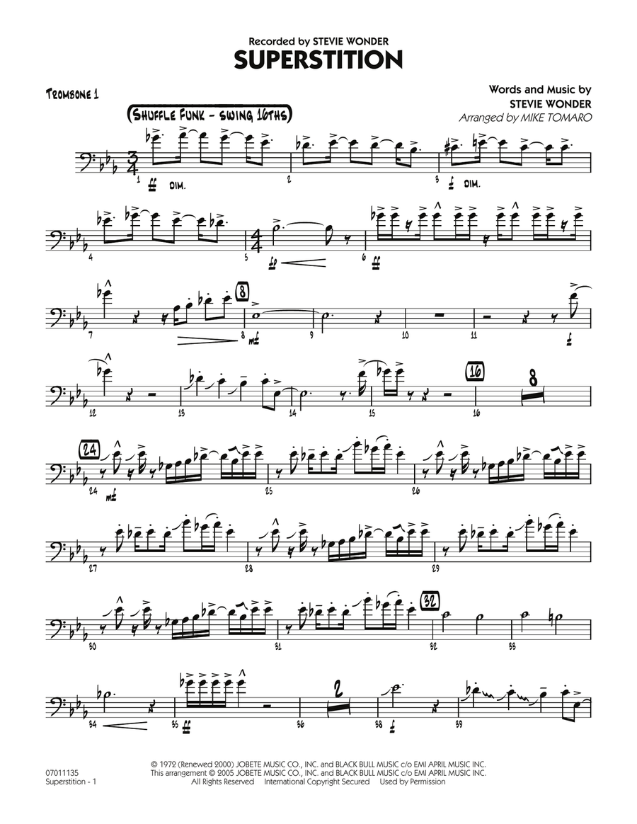 Superstition - Trombone 1 Jazz Ensemble scores gallery preview page 1