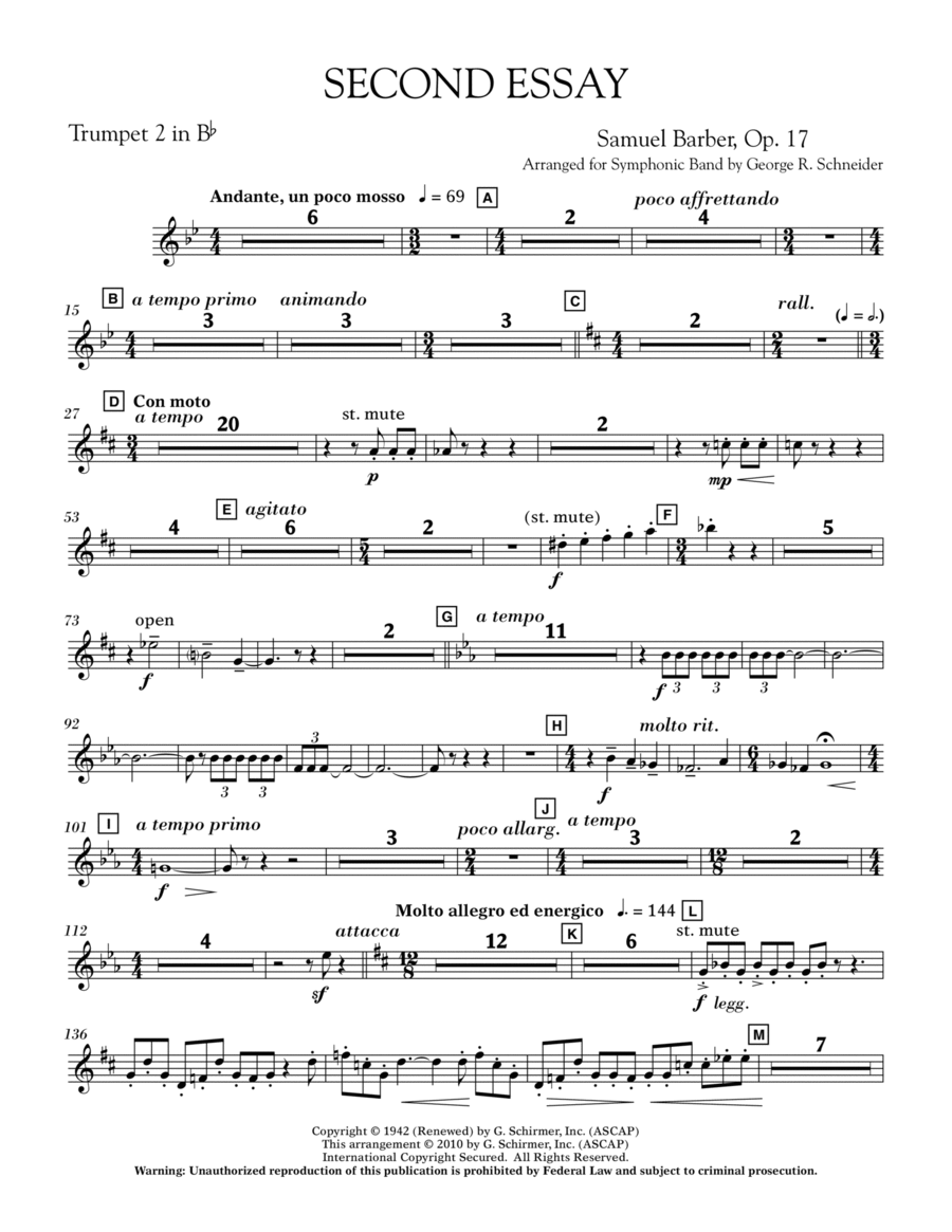 Second Essay - Bb Trumpet 2 Concert Band scores gallery preview page 1